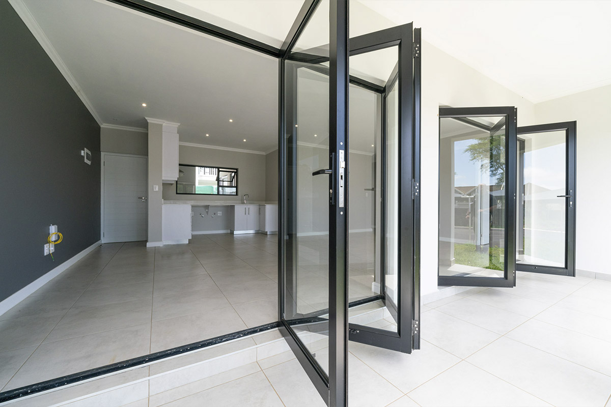Bright room with large DOORs